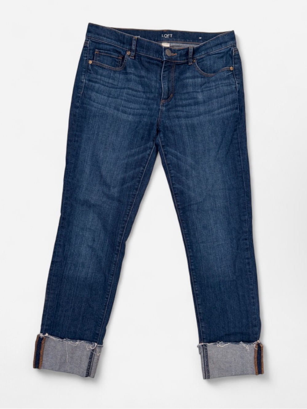 LOFT Dark Wash Raw Hem Cuffed Jeans – Size 4